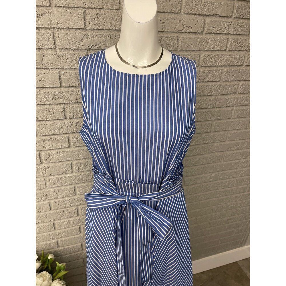 Tahari Arthur S Levine Women Sleeveless Striped Asymmetrical Dress Size 12 - Picture 2 of 9